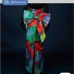 Colorful Strapless Dress with Large Bow